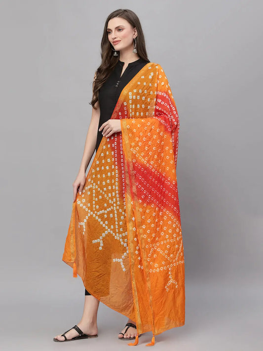 Ragavi Orange Red Bandhej Leheriya Dupatta Ragavi