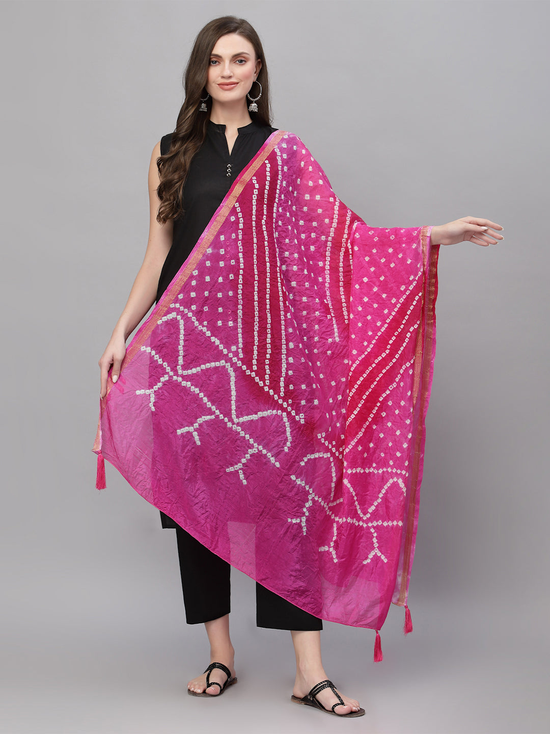 Ragavi Pink Zari Bandhej Dupatta