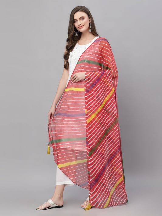 Ragavi Red Multicolour Leheriya Dupatta