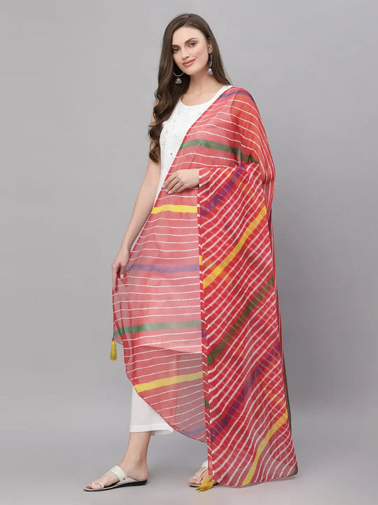 Ragavi Red Multicolour Leheriya Dupatta Ragavi