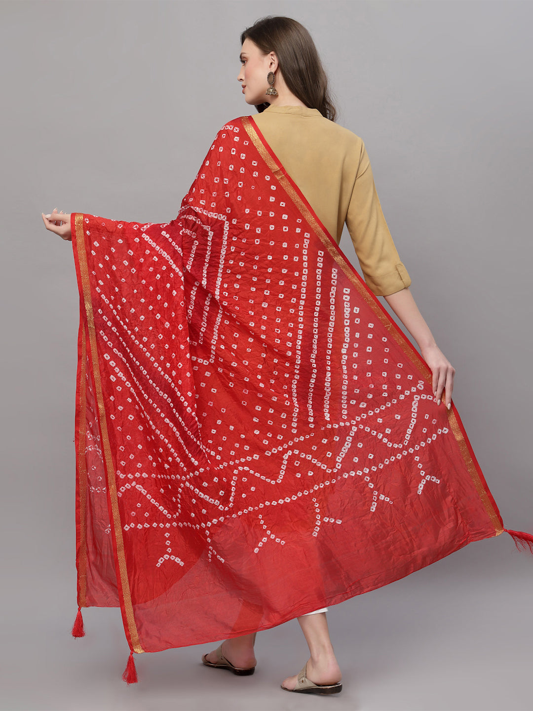 Ragavi Red Zari Bandhej Dupatta