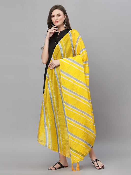 Ragavi Yellow Grey Leheriya Dupatta