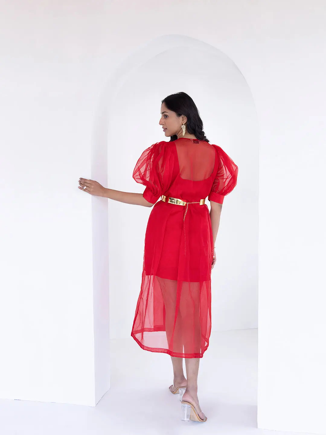 Ribbon Red Organza Dress Ragavi
