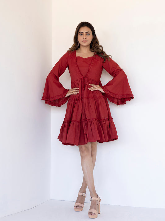 Rythmic Rustic Red Frill Dress