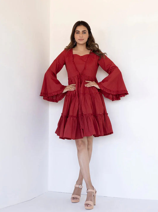 Rythmic Rustic Red Frill Dress Ragavi