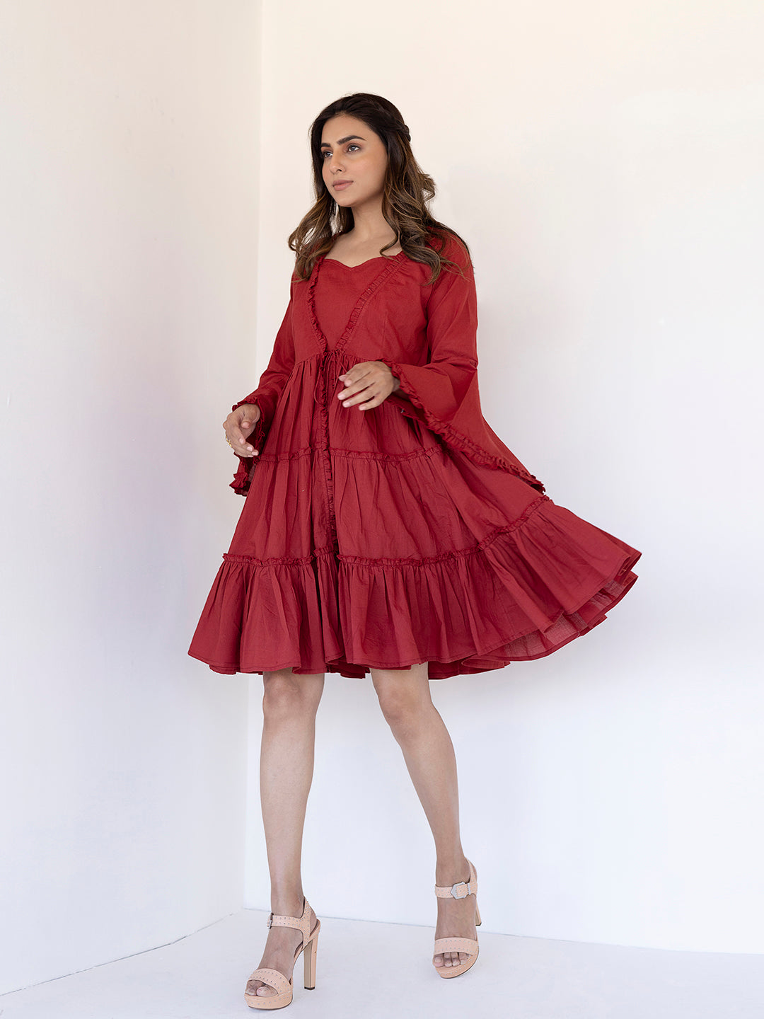 Rythmic Rustic Red Frill Dress