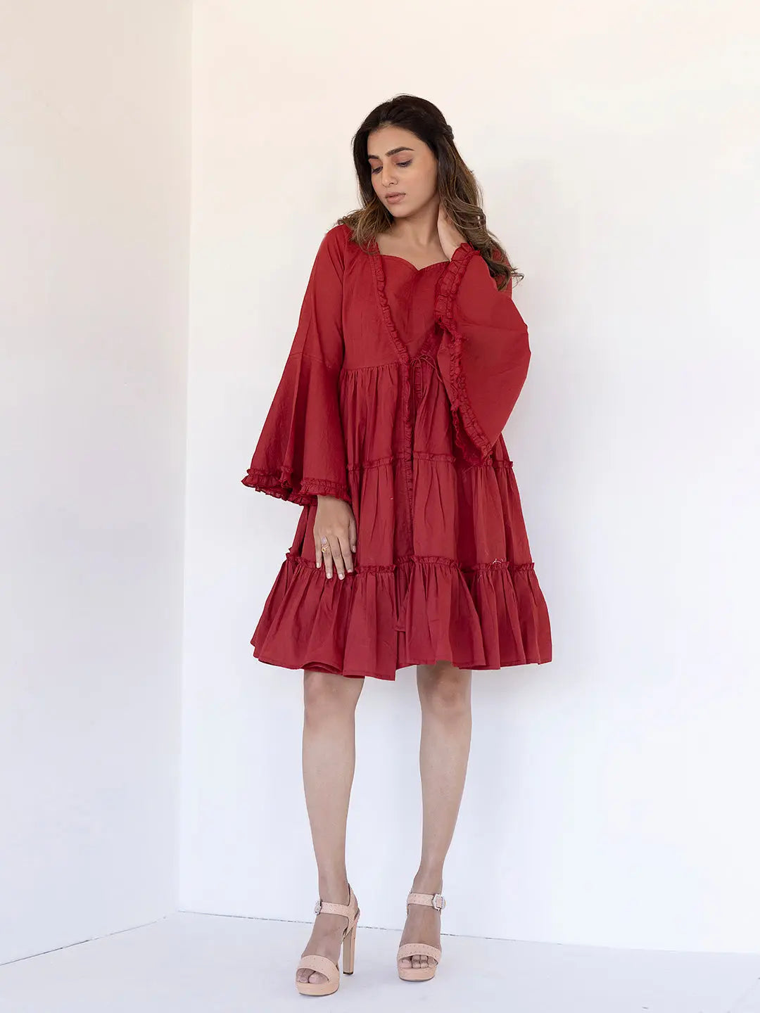 Rythmic Rustic Red Frill Dress Ragavi