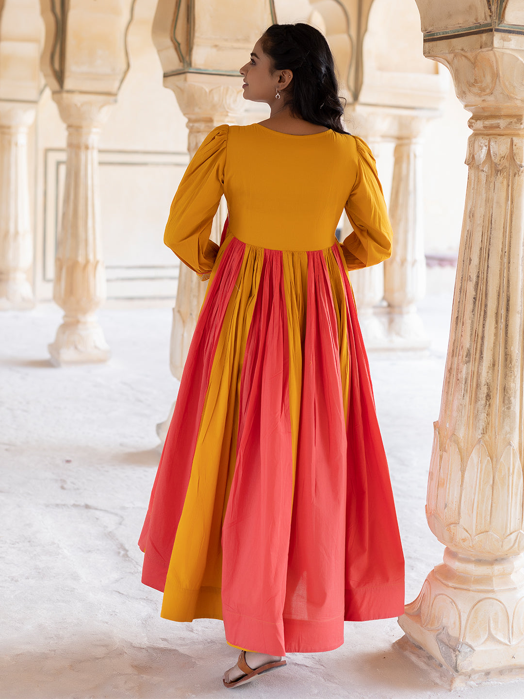 Saffron Peach & Mustard Cotton Dress