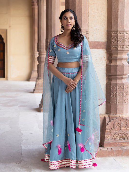Sea Angel Sky-Blue Lehenga Set