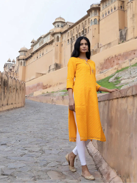 Sunshine Yellow Leheriya Kurta Ragavi
