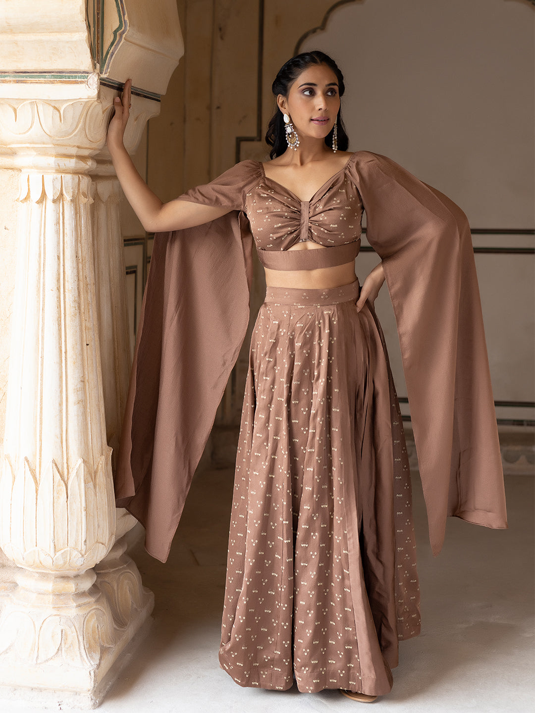 Tawny Brown Mini Silk Top with Skirt