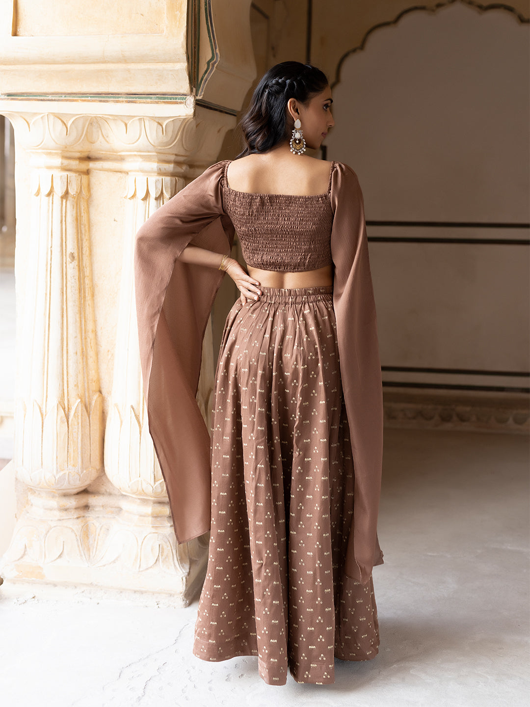 Tawny Brown Mini Silk Top with Skirt
