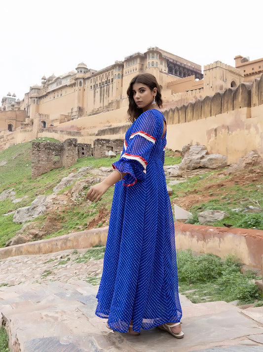 Aarvi Blue Leheriya Kurta Ragavi