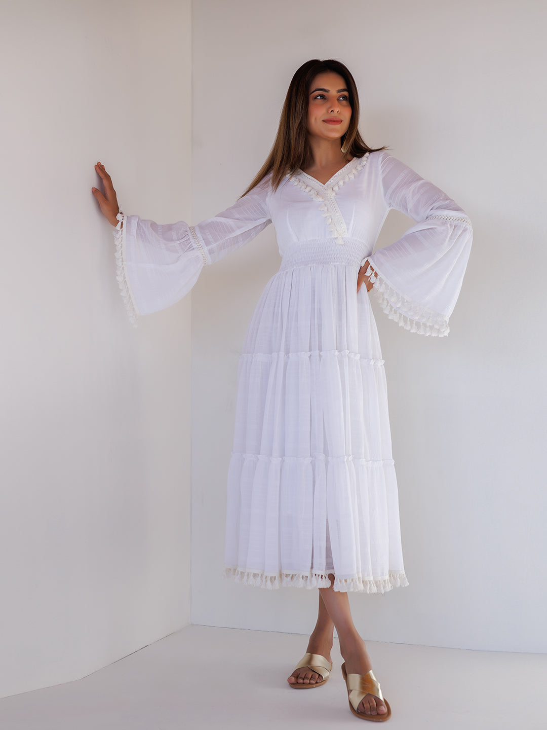 White Chiffon Midi Dress