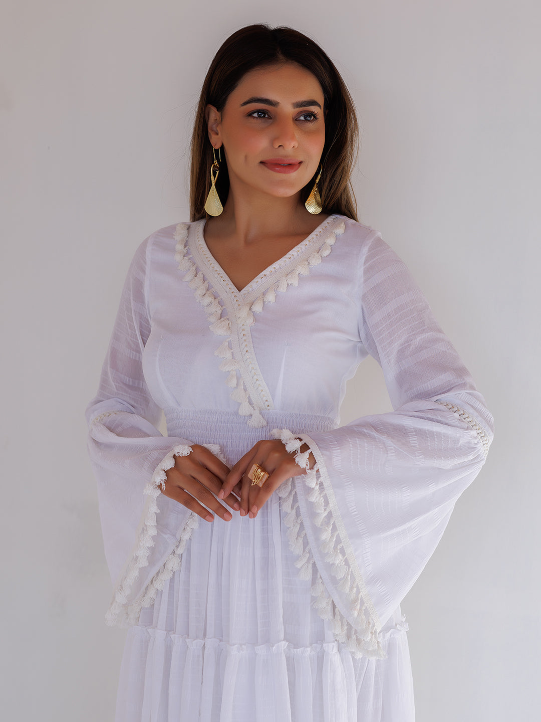 White Chiffon Midi Dress