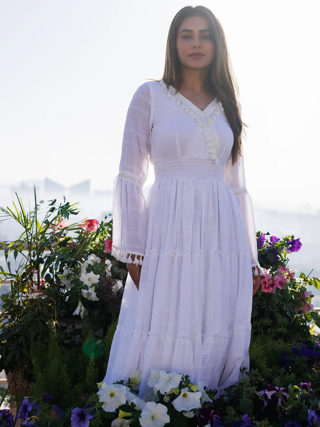 White Chiffon Midi Dress Ragavi