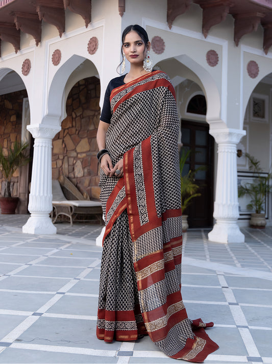 Onyx Hand-Block Saree