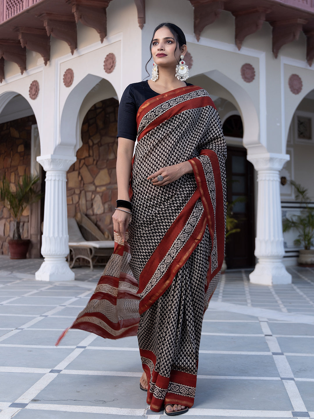 Onyx Hand-Block Saree