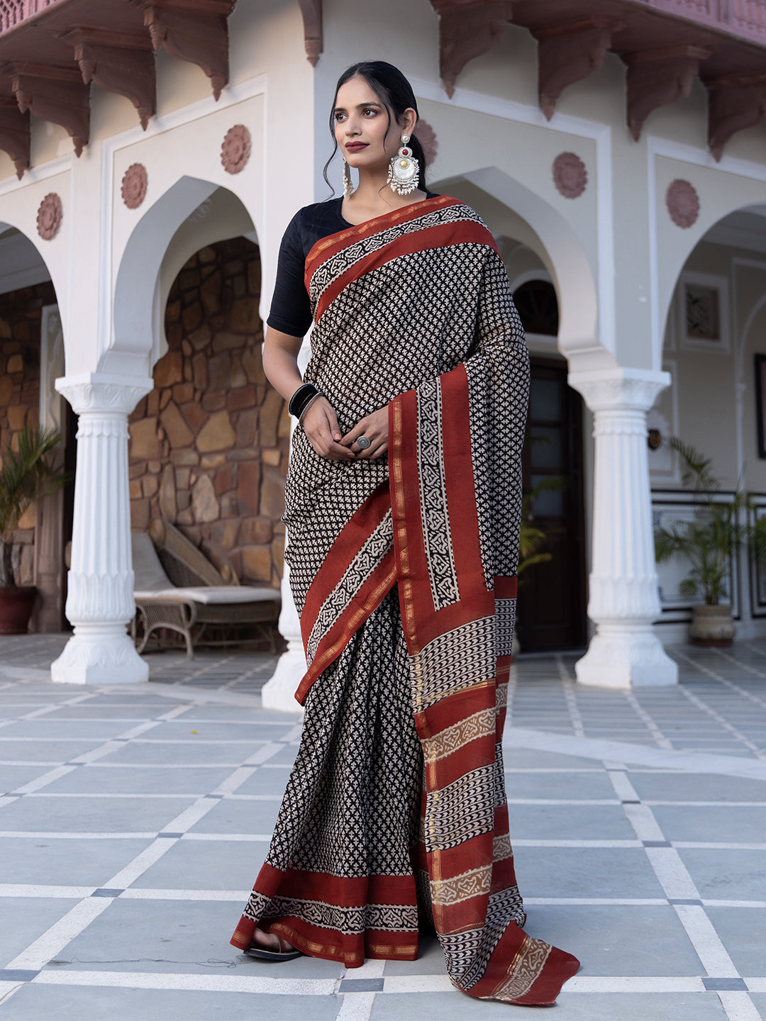 Onyx Hand-Block Saree