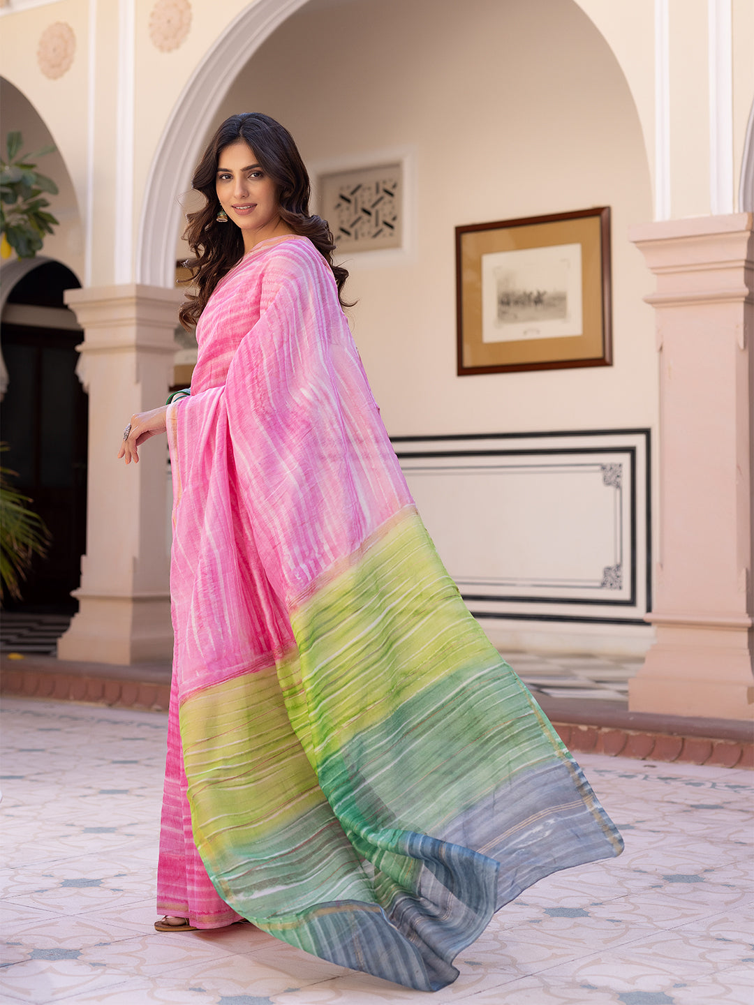 Rose Tie-Dye Chanderi Saree