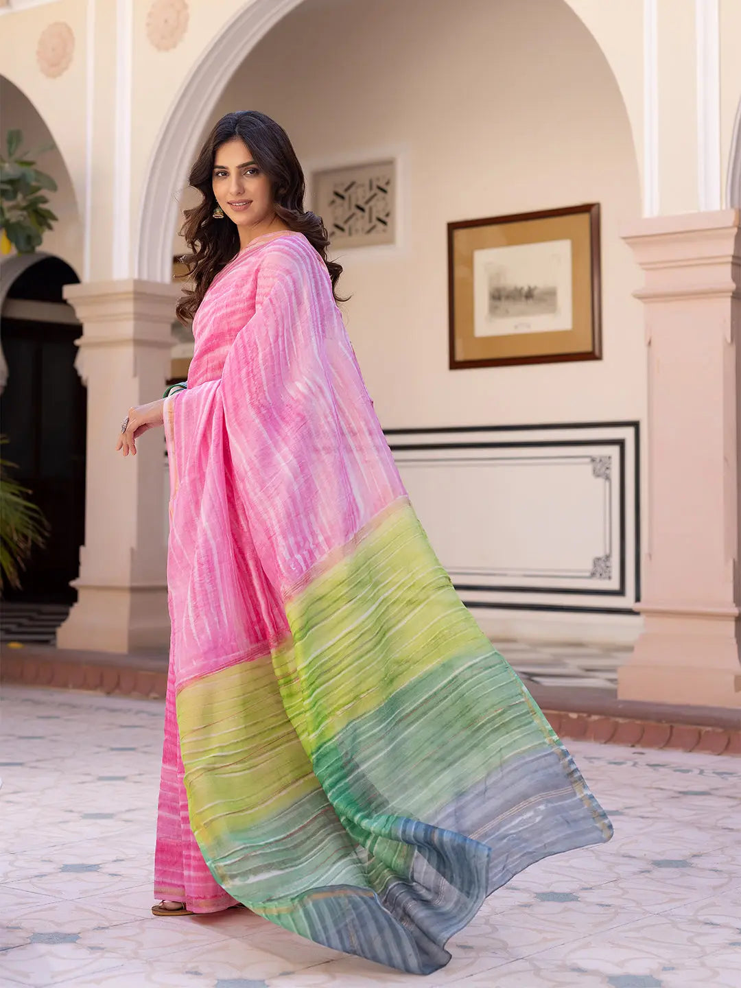 Rose Tie-Dye Chanderi Saree Ragavi