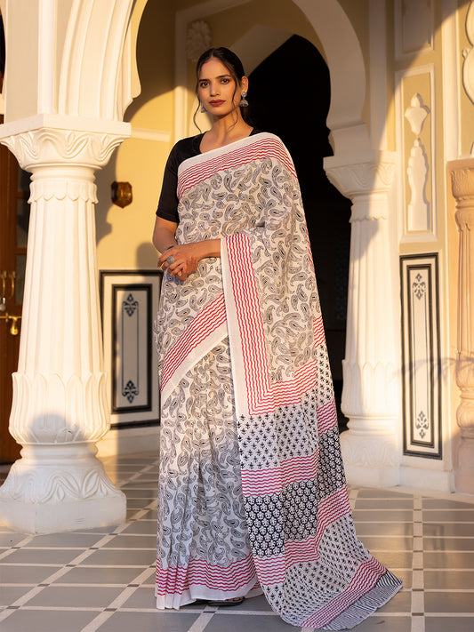 Obsidian Cloud Cotton Saree