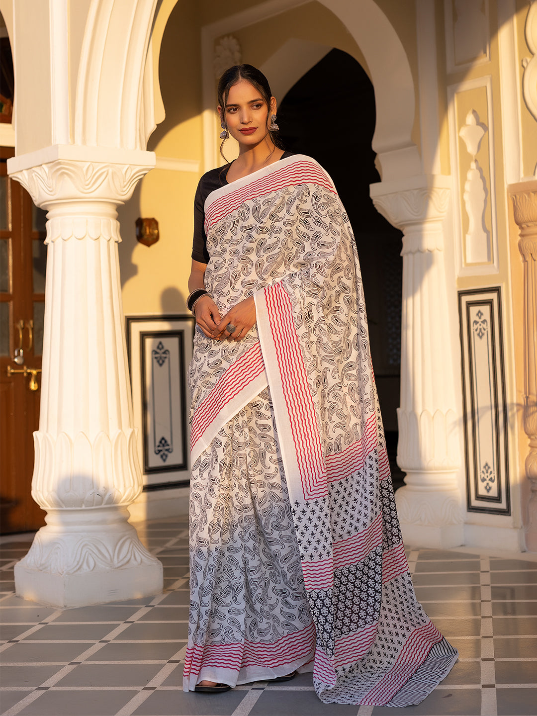 Obsidian Cloud Cotton Saree