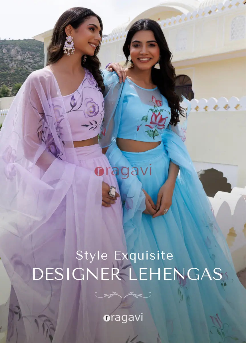 Hand Painted Organza Lehenga Set for Women