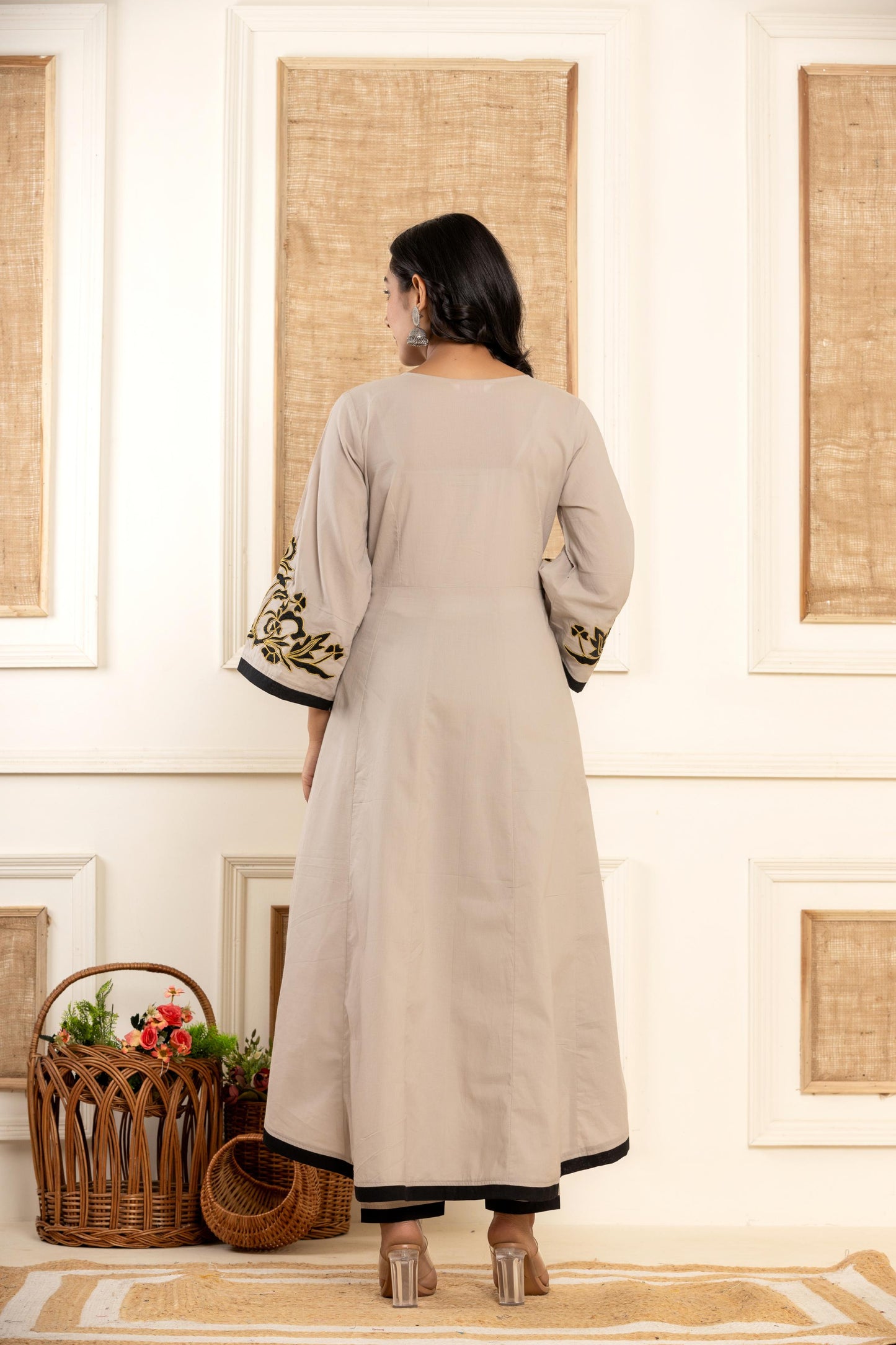 Grey Embroidered Kurta Set