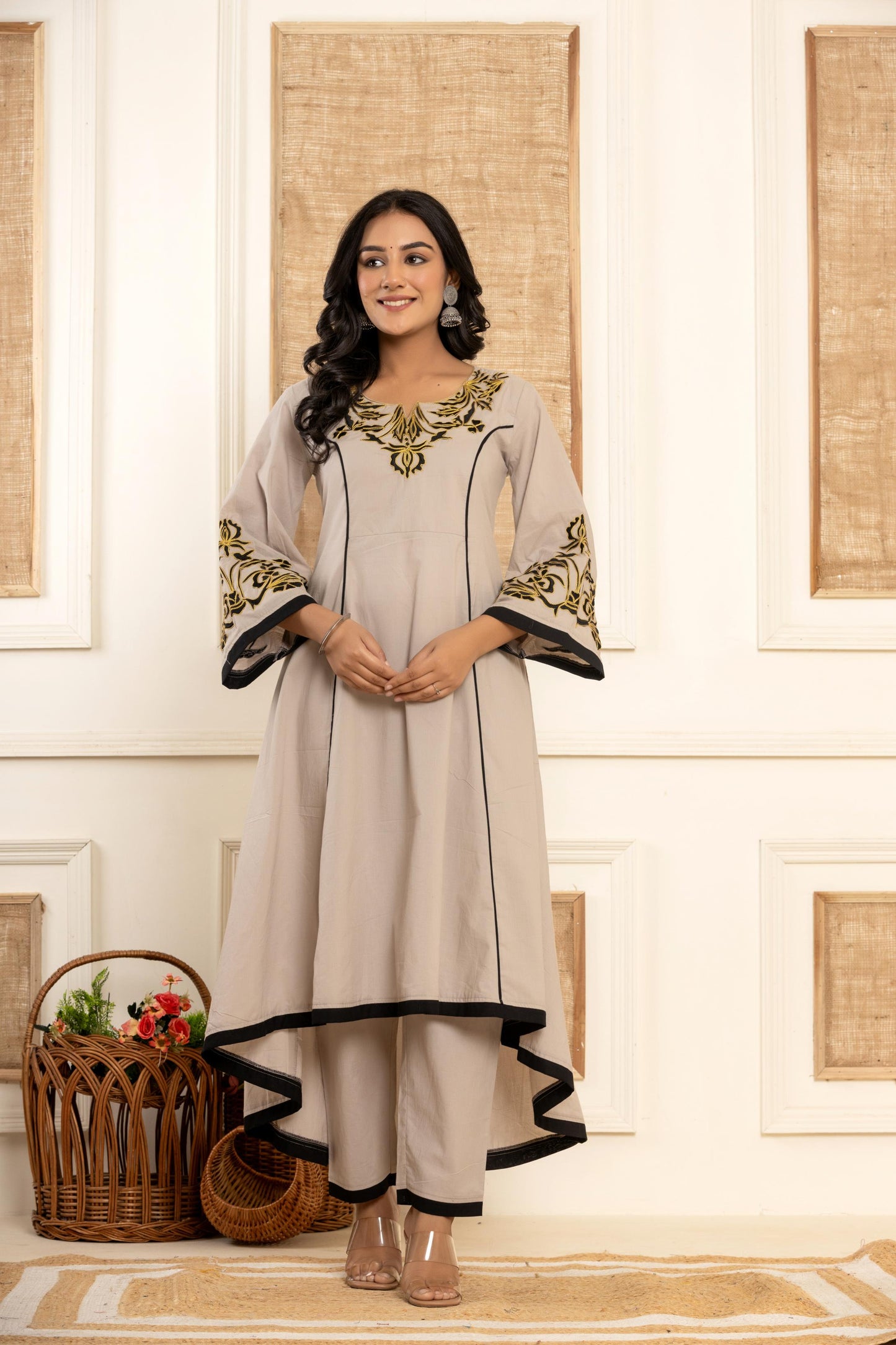 Grey Embroidered Kurta Set