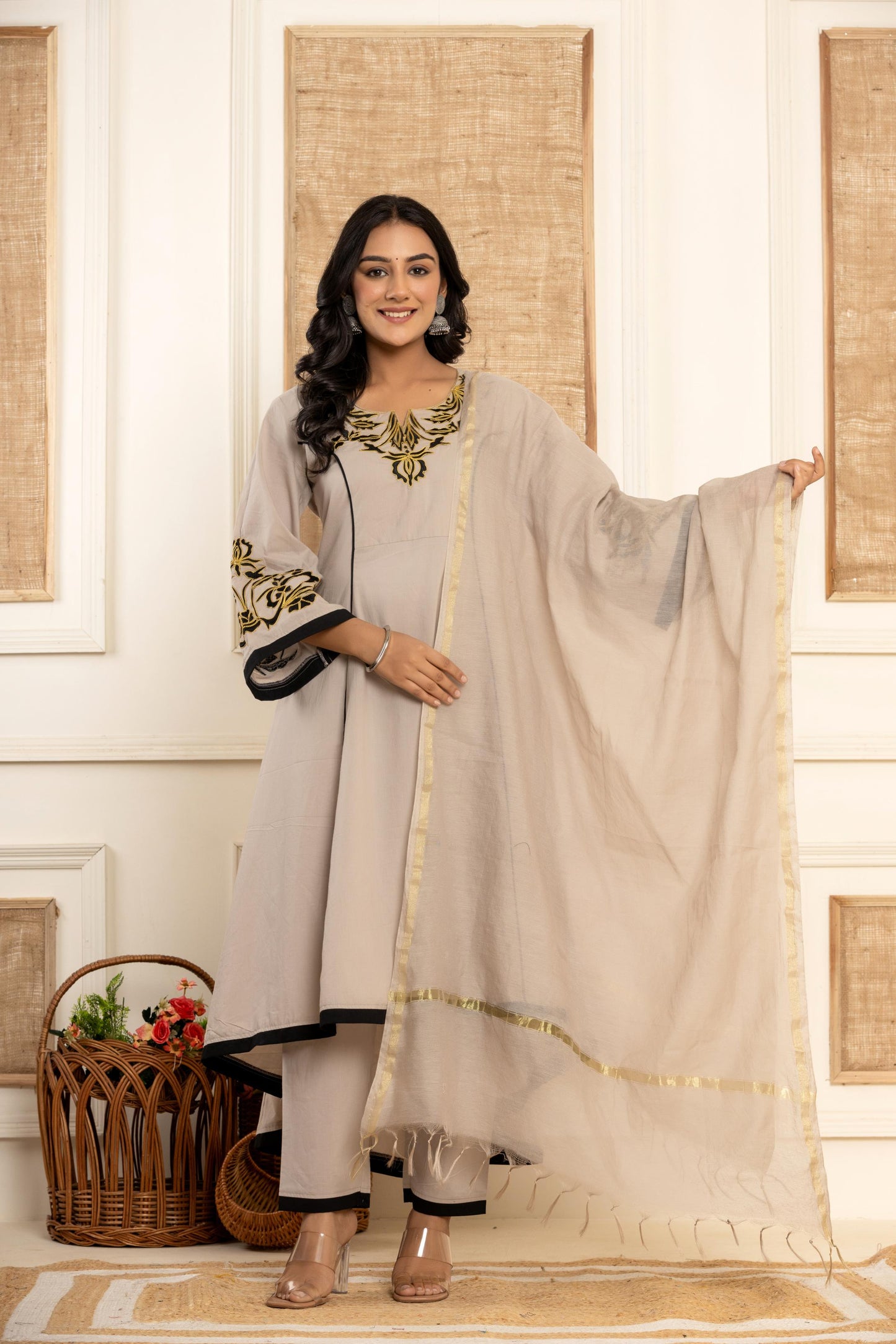 Grey Embroidered Kurta Set