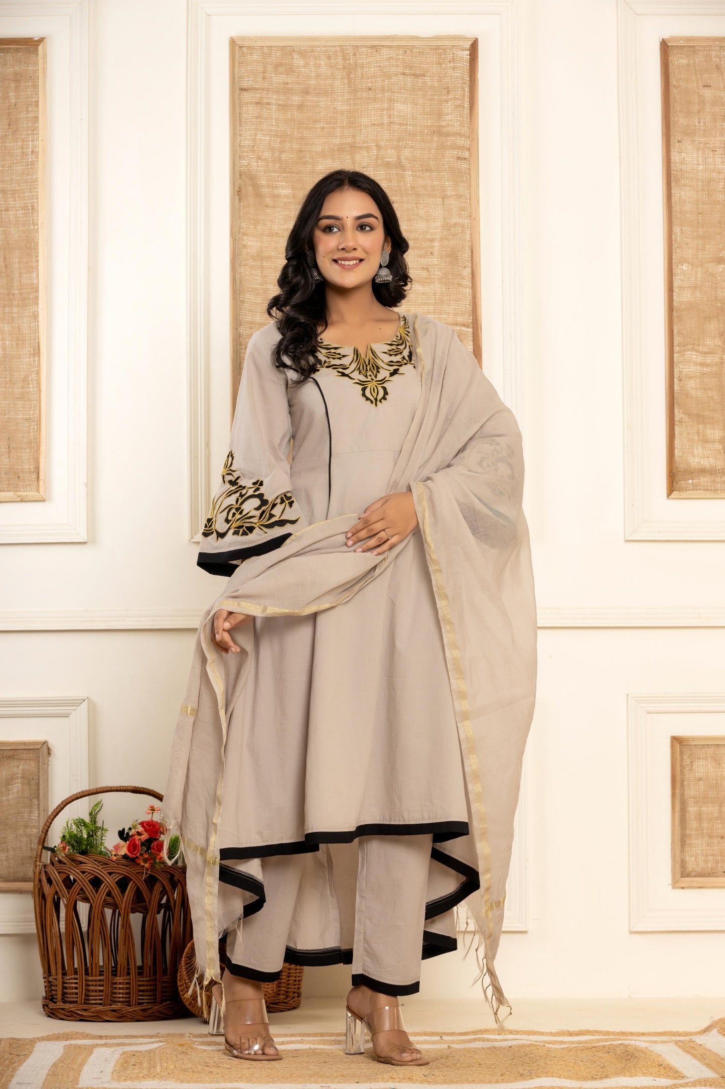 Grey Embroidered Kurta Set