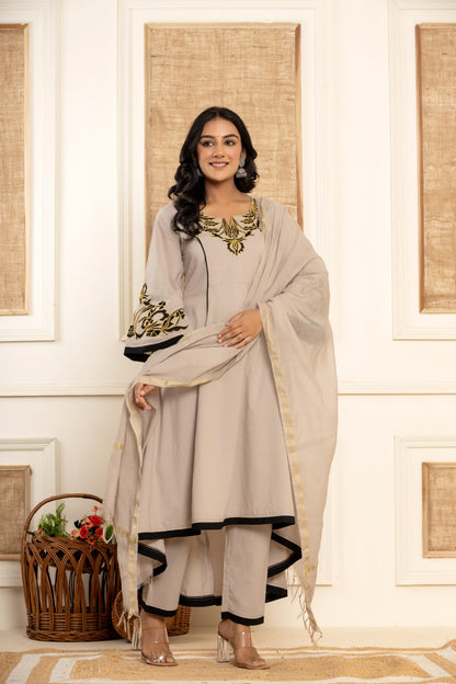 Grey Embroidered Kurta Set