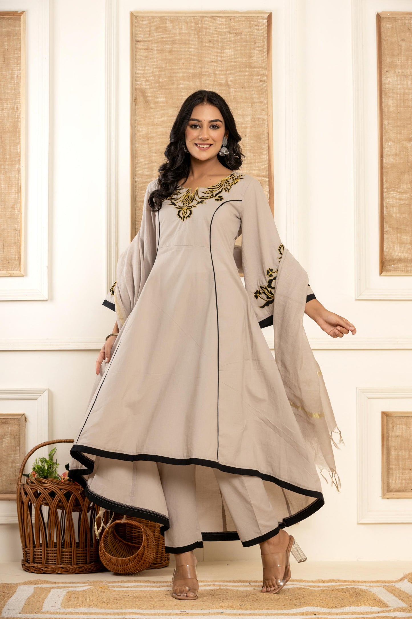 Grey Embroidered Kurta Set