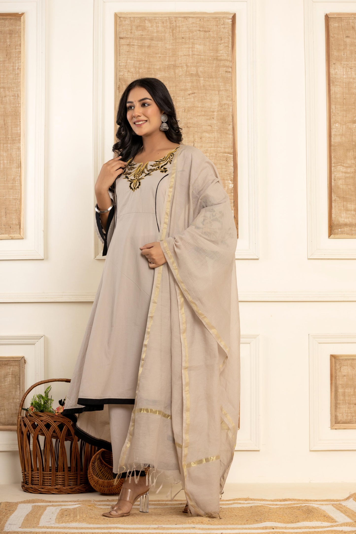 Grey Embroidered Kurta Set