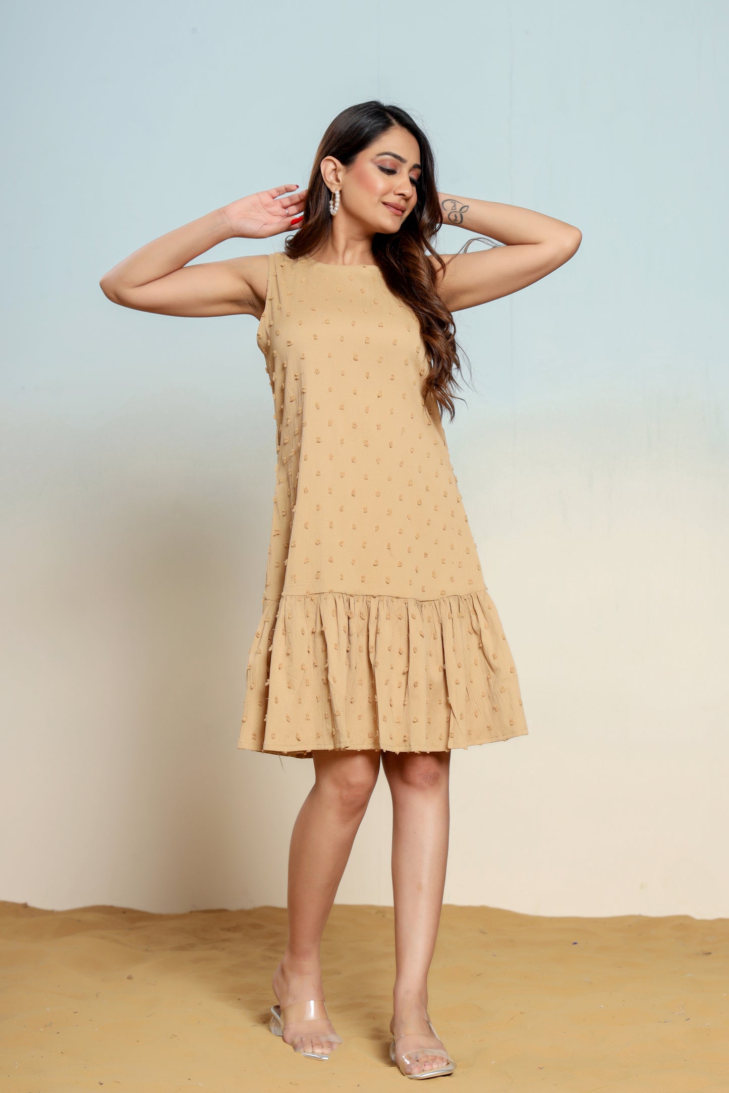 Pale Khakhi Bauble Dress