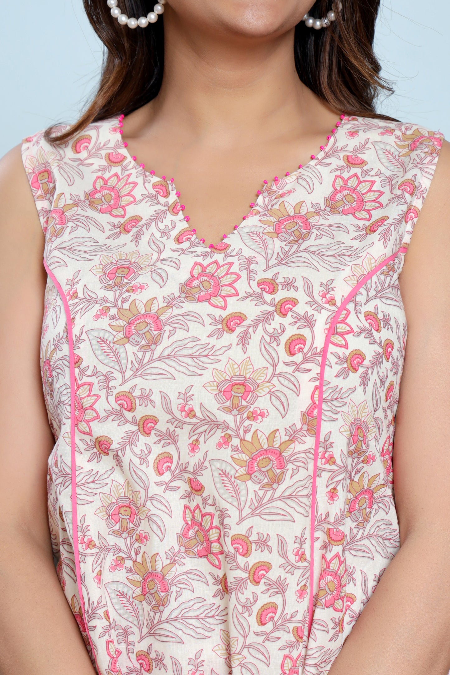 Mary Pink Cotton Hand Block Printed Co- Ord Set