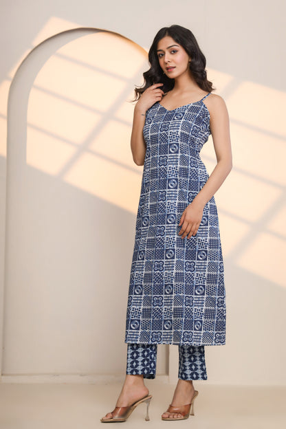Lapis Blue Cotton Hand Block Printed Co- Ord Set