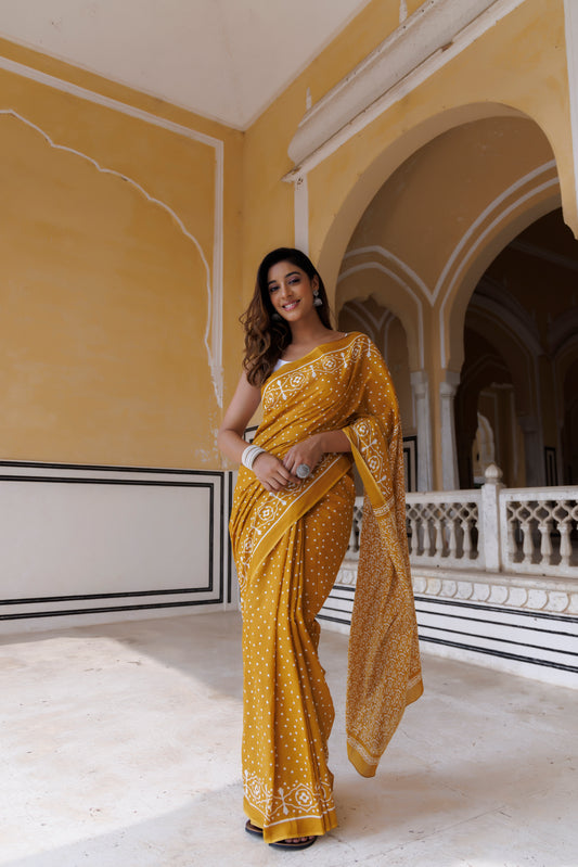 Spicy Traditional Jaipuri Printed Cotton Saree