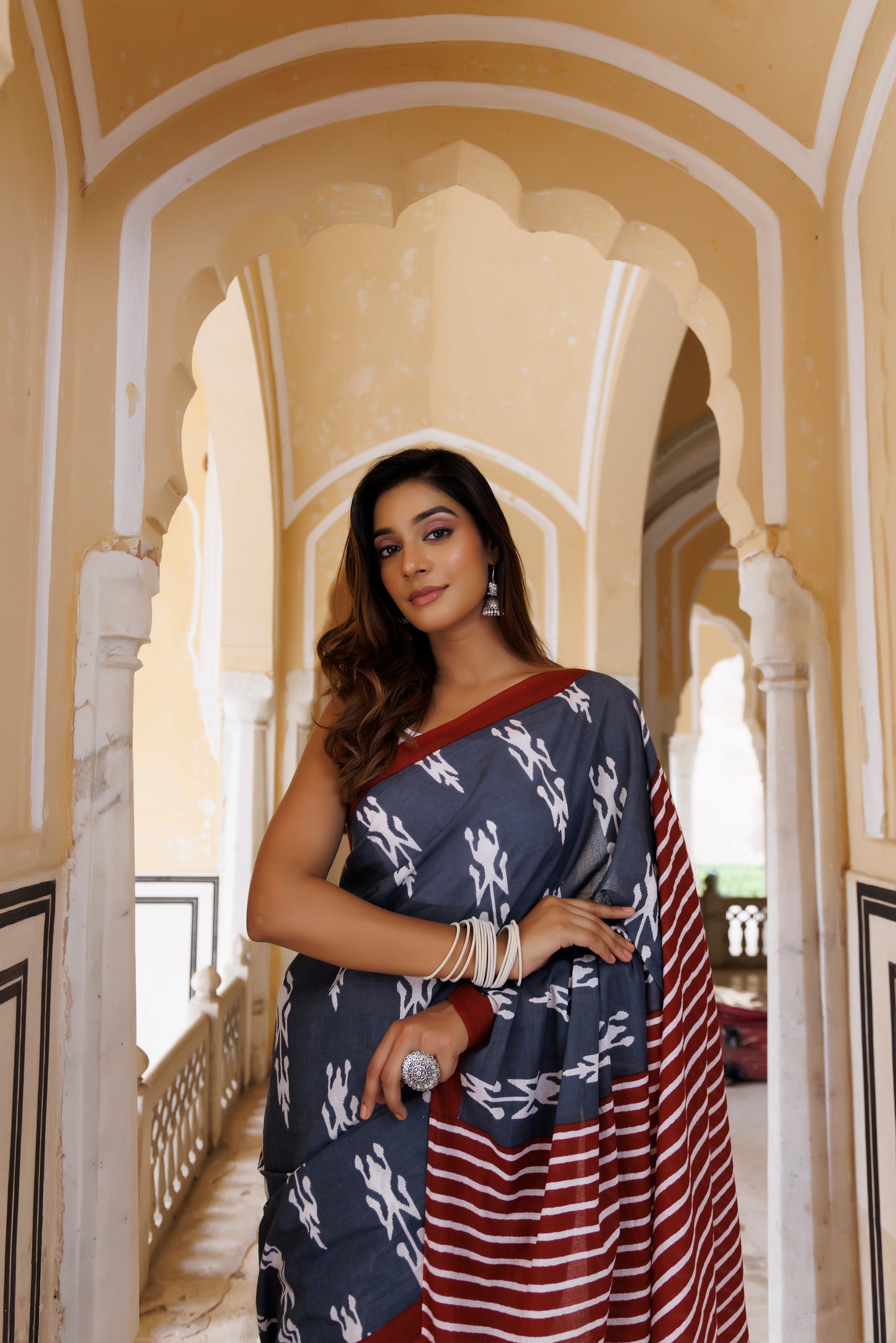 Stormy Grey Traditional Jaipuri Printed Saree