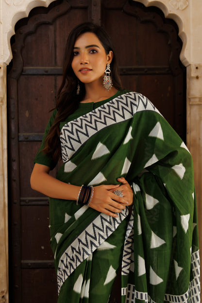 Savvy Green Traditional Jaipuri Printed Saree