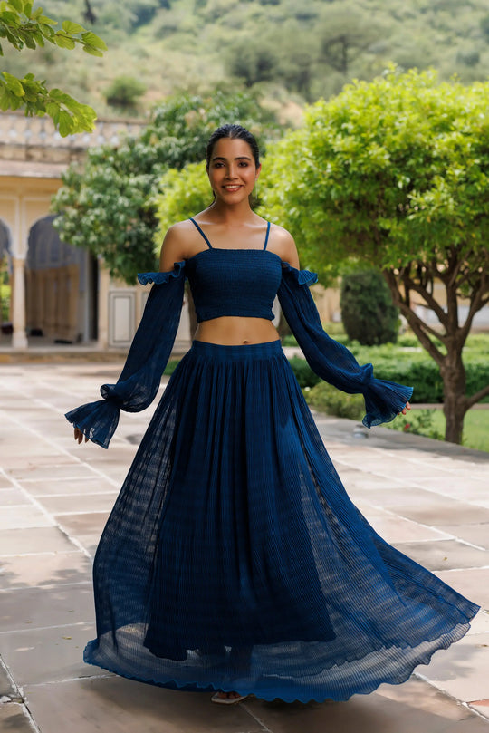 Galaxy Blue Pleated Co-ord Set Ragavi