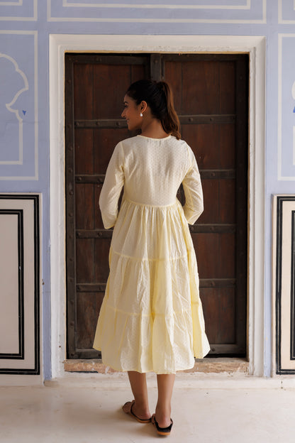 Yellow Tiered Midi Kurta Dress