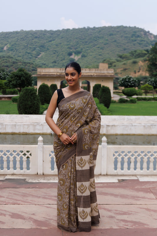 Sunflower Kashish Traditional Jaipuri Printed Chaderi Saree