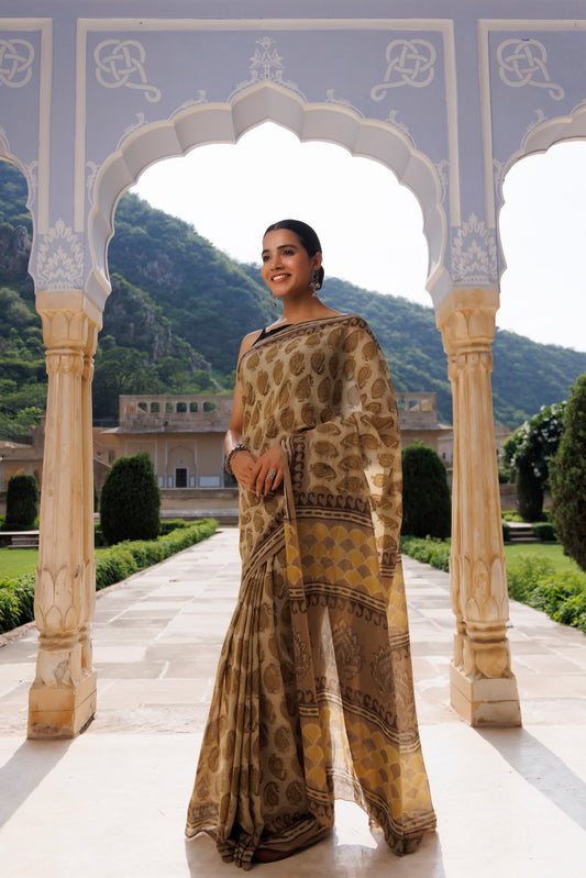 Paisley Kashish Traditional Jaipuri Printed Chanderi Saree