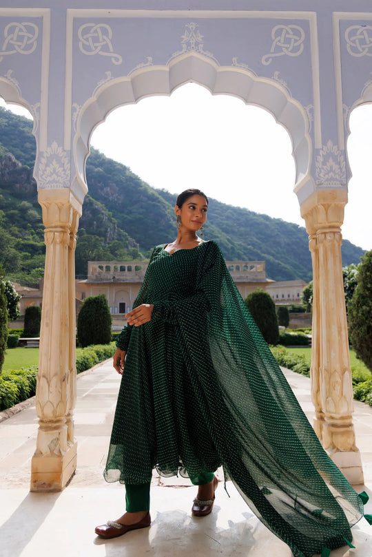 Treetop Green Leheriya Kurta Set Ragavi