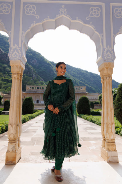 Treetop Green Leheriya Kurta Set