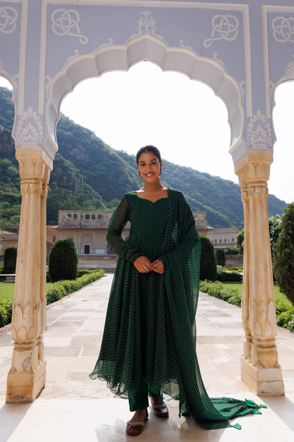 Treetop Green Leheriya Kurta Set