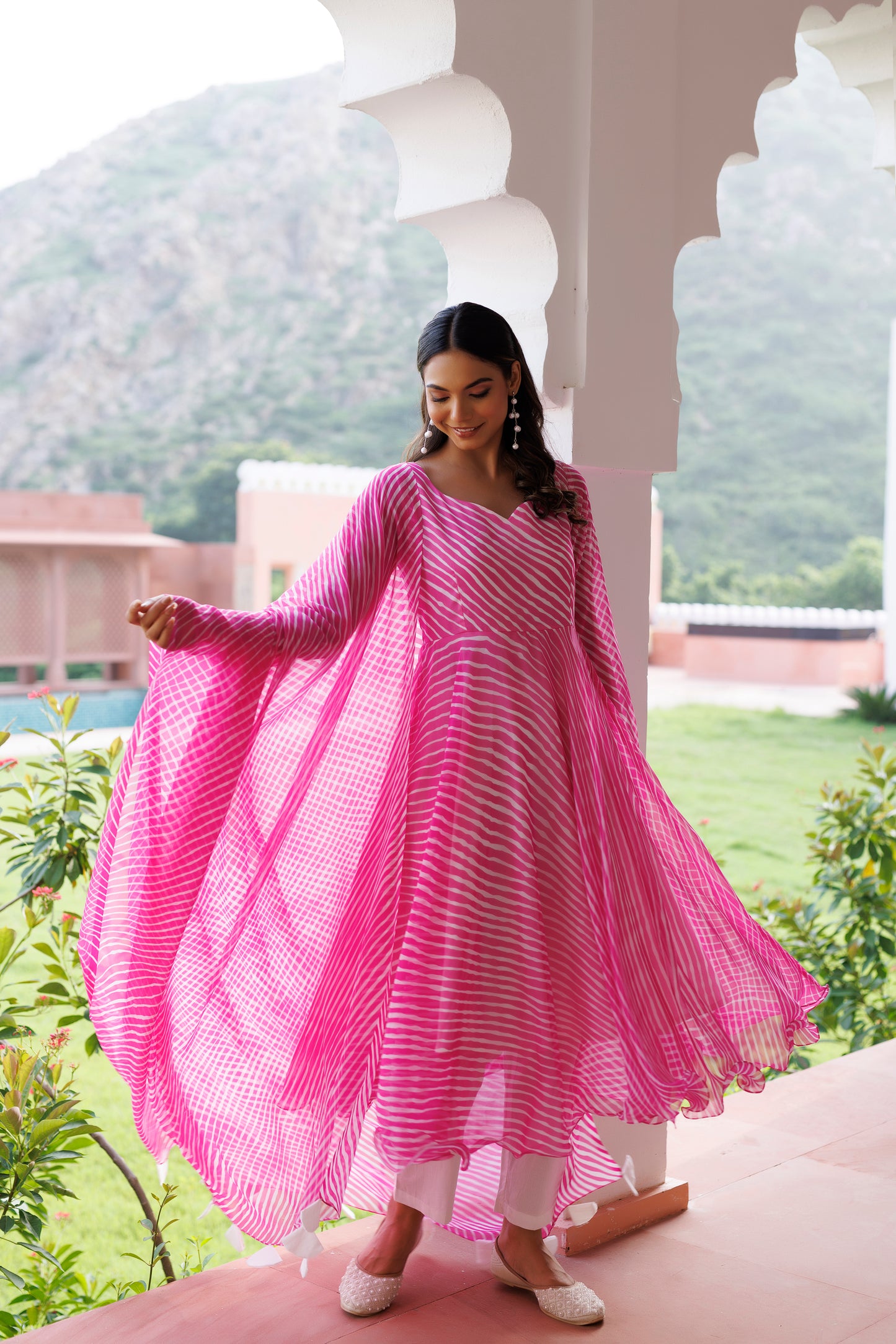 Rosebloom Leheriya Pink Kurta Set