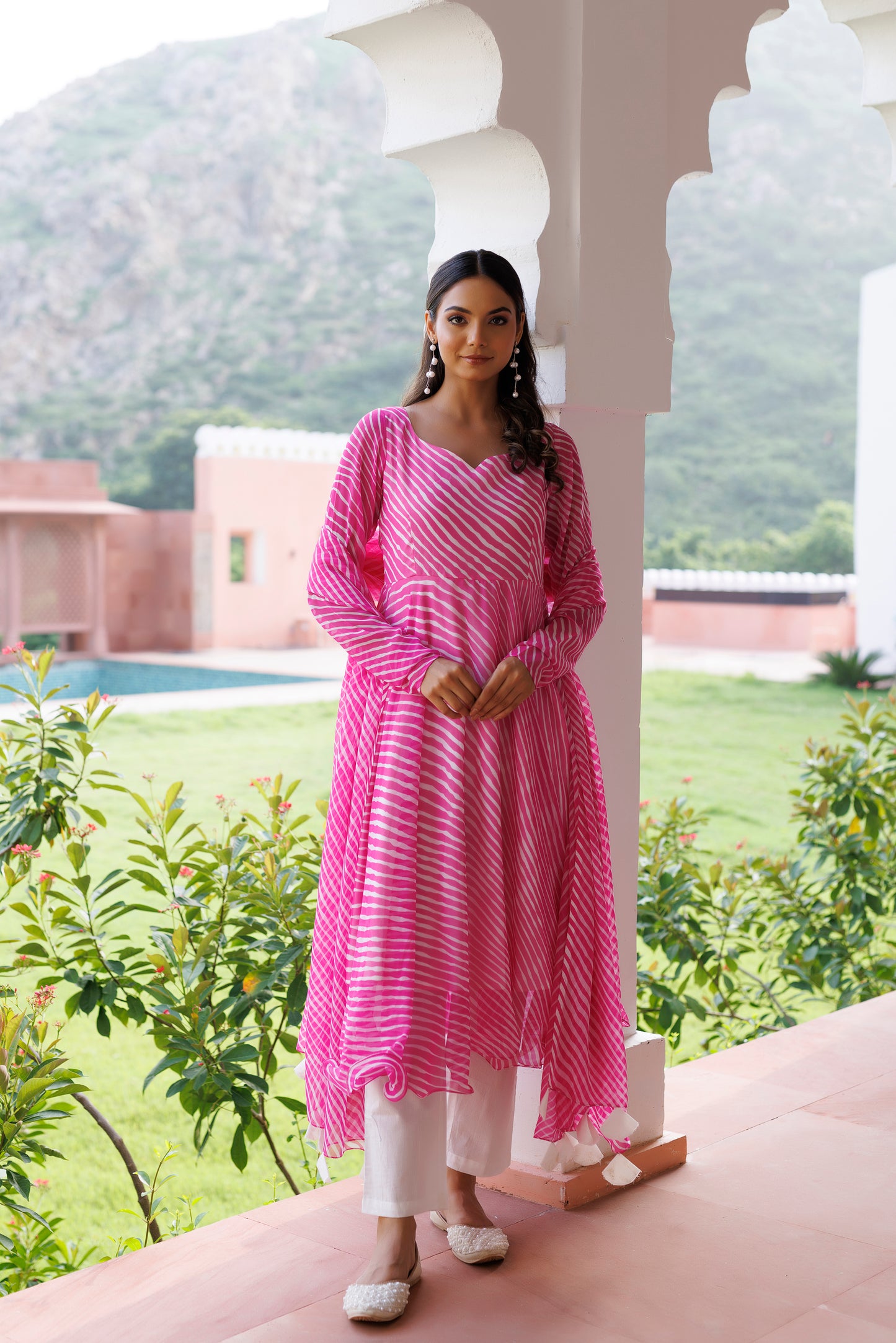 Rosebloom Leheriya Pink Kurta Set